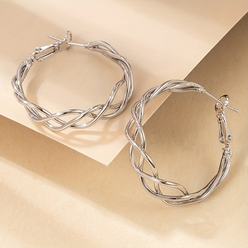 C Shaped Twist Hoop Earrings for Women